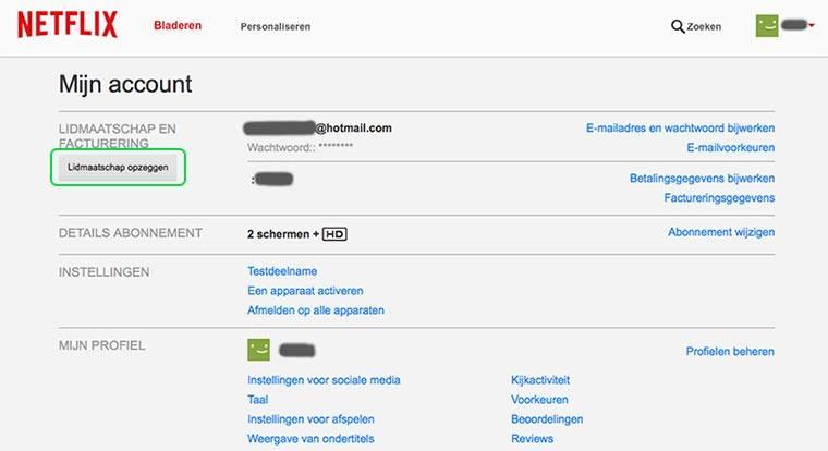 Netflix opzeggen via account